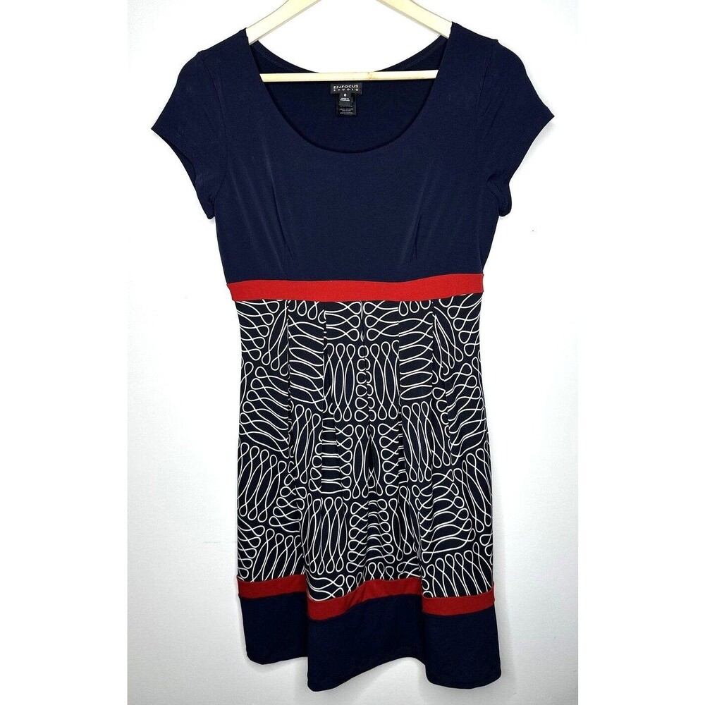 En Focus Studio Size 8 Womens Dress Short Sleeved RED/WHITE/NAVY